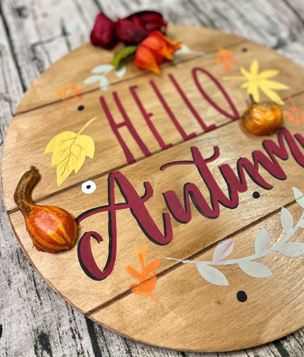 Hello Autumn Round Wood Door Hanger