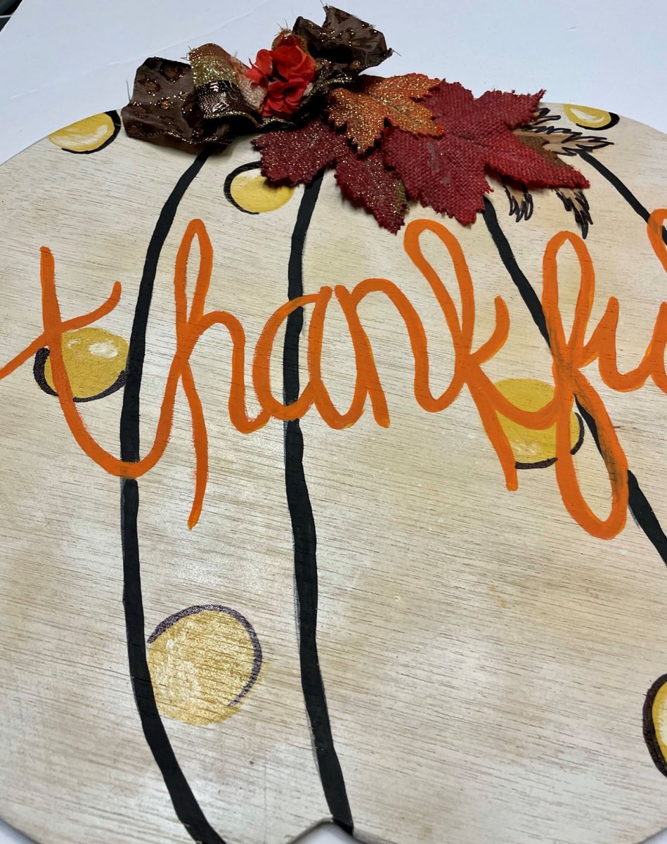Thankful Polka Dot Pumpkin Wood Door Hanger