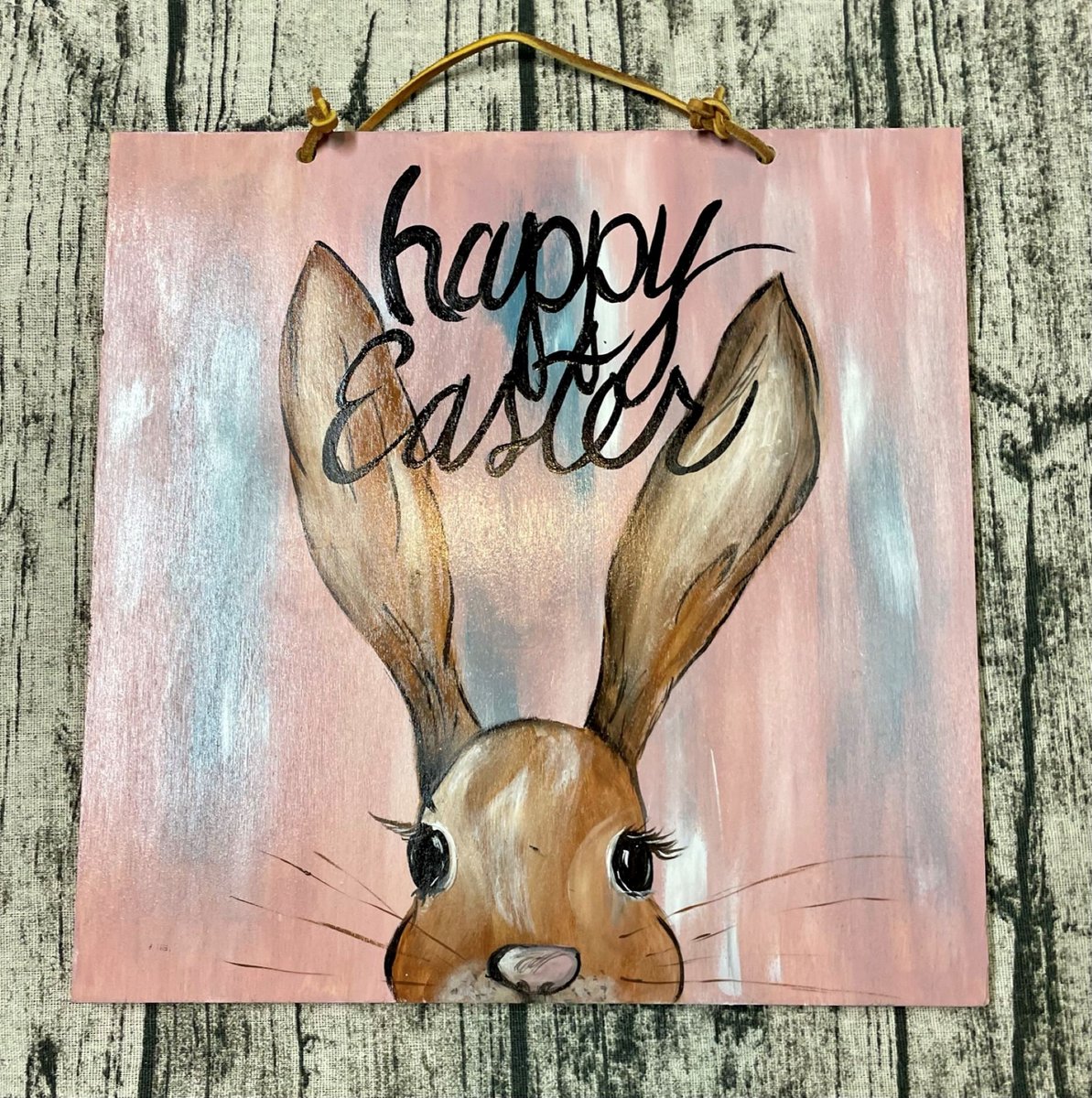 Happy Easter Bunny Head Wooden Pastel Painted Door Hanger Sign