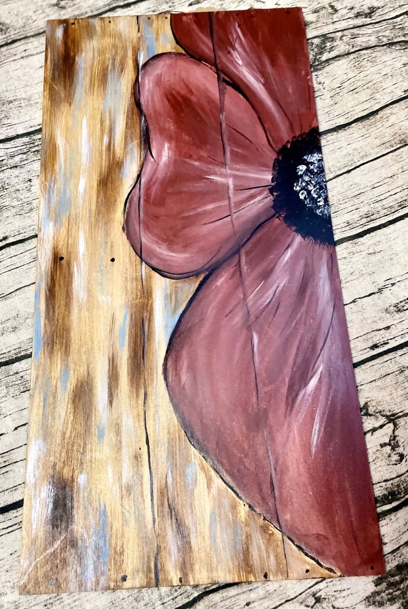 Burgundy Flower Painted Wooden Hanging Wall Decor