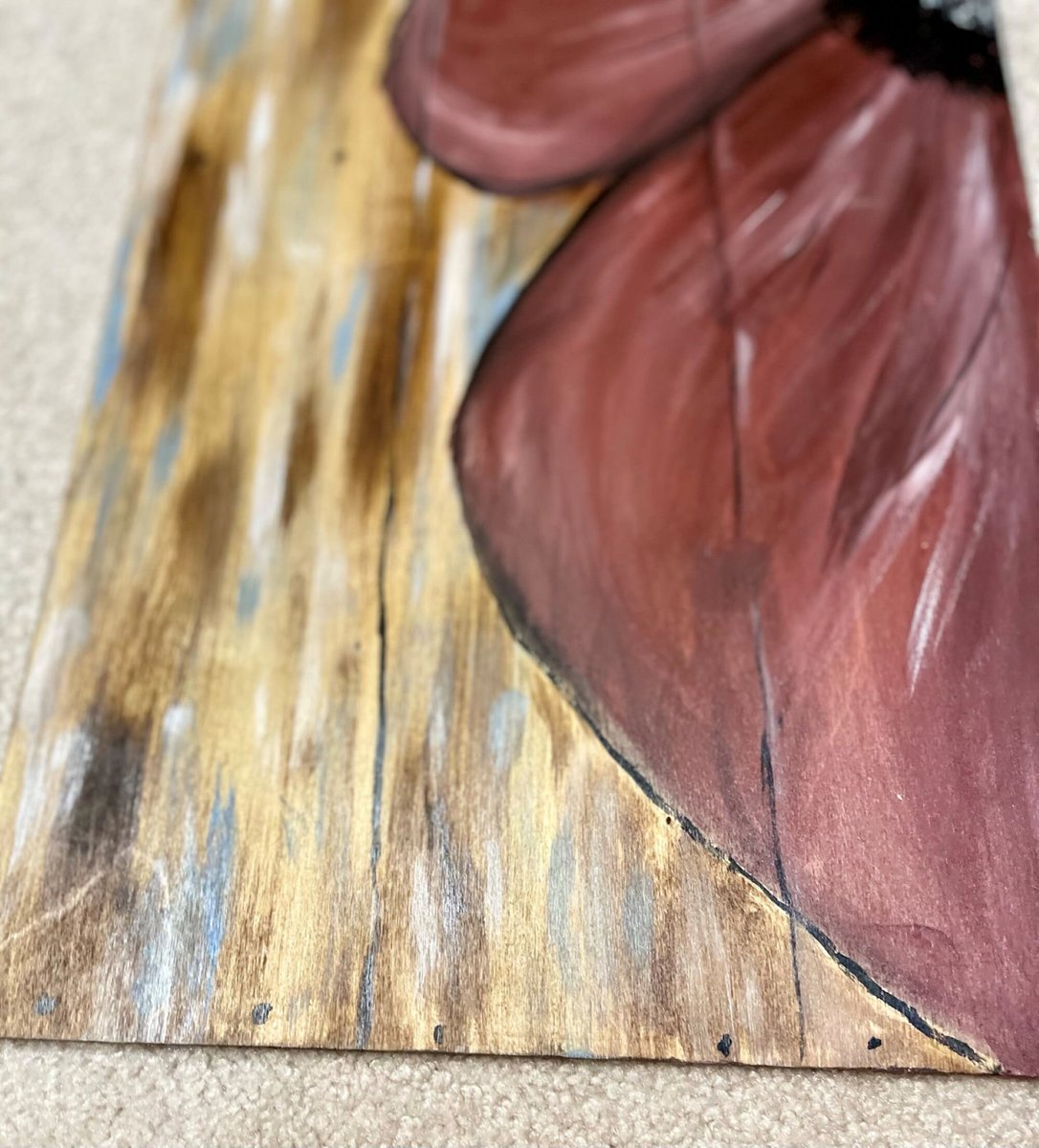 Burgundy Flower Painted Wooden Hanging Wall Decor