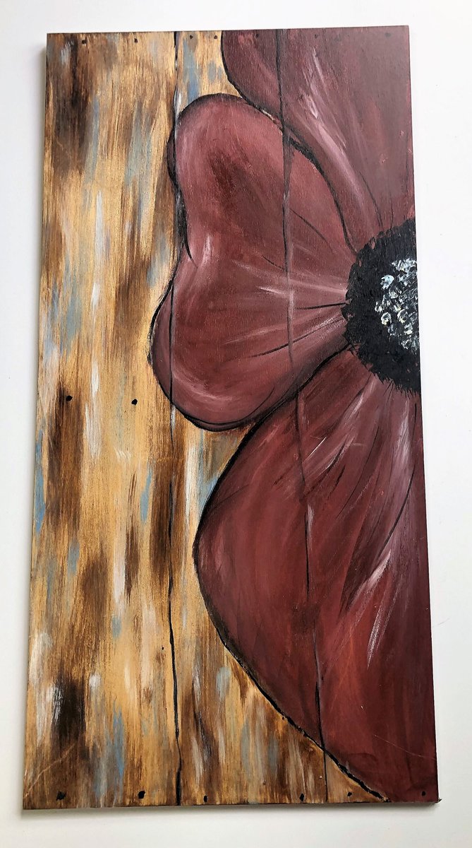 Burgundy Flower Painted Wooden Hanging Wall Decor