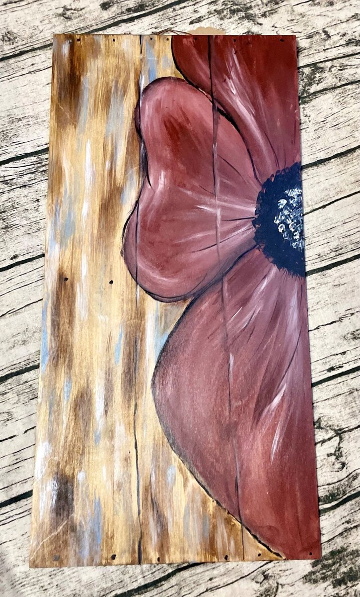 Burgundy Flower Painted Wooden Hanging Wall Decor