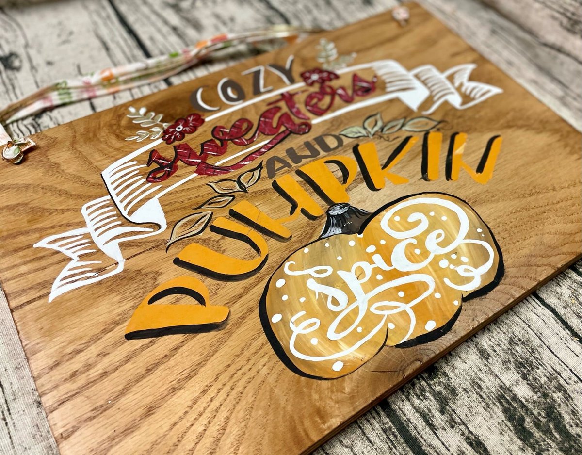 Cozy Sweaters and Pumpkin Spice Hand Painted Wooden Sign Decor