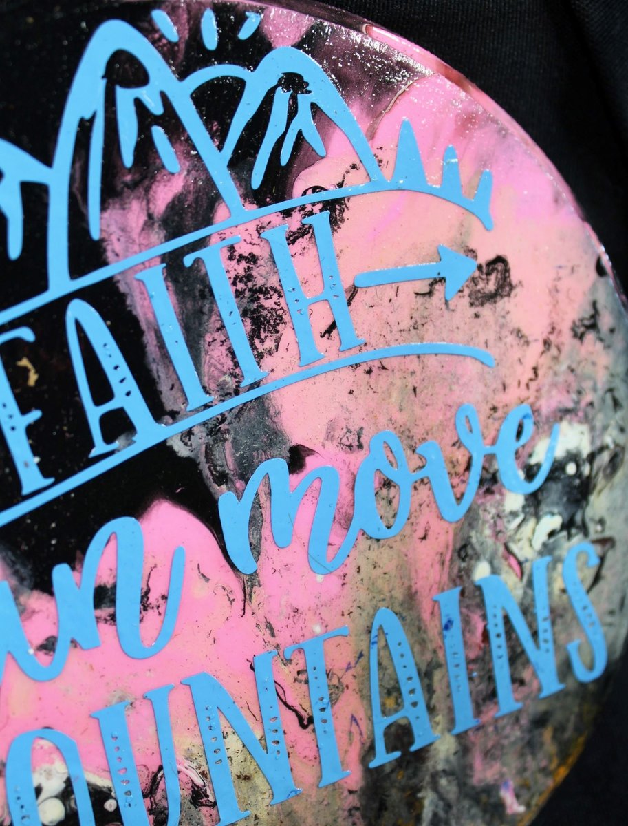 Faith Can Move Mountains | Hand-Painted Flow Art Wooden Circle | Inspirational Christian Wall Decor | Faith Gift | Modern Scripture Art