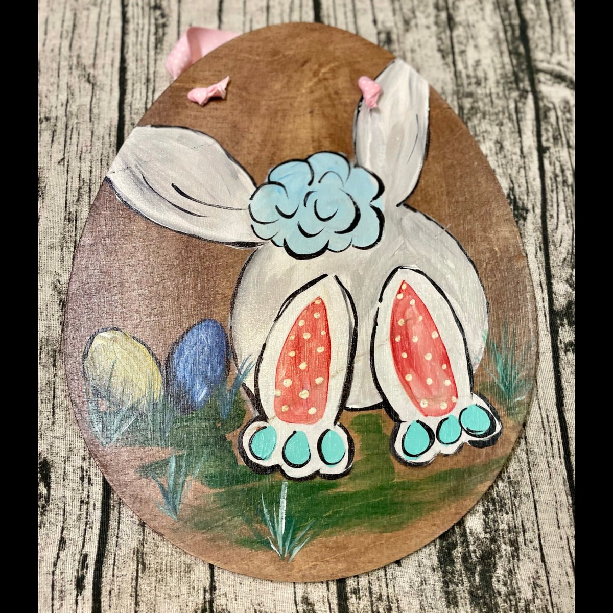 Bunny Butt Easter Wooden Egg Door Hanger Sign