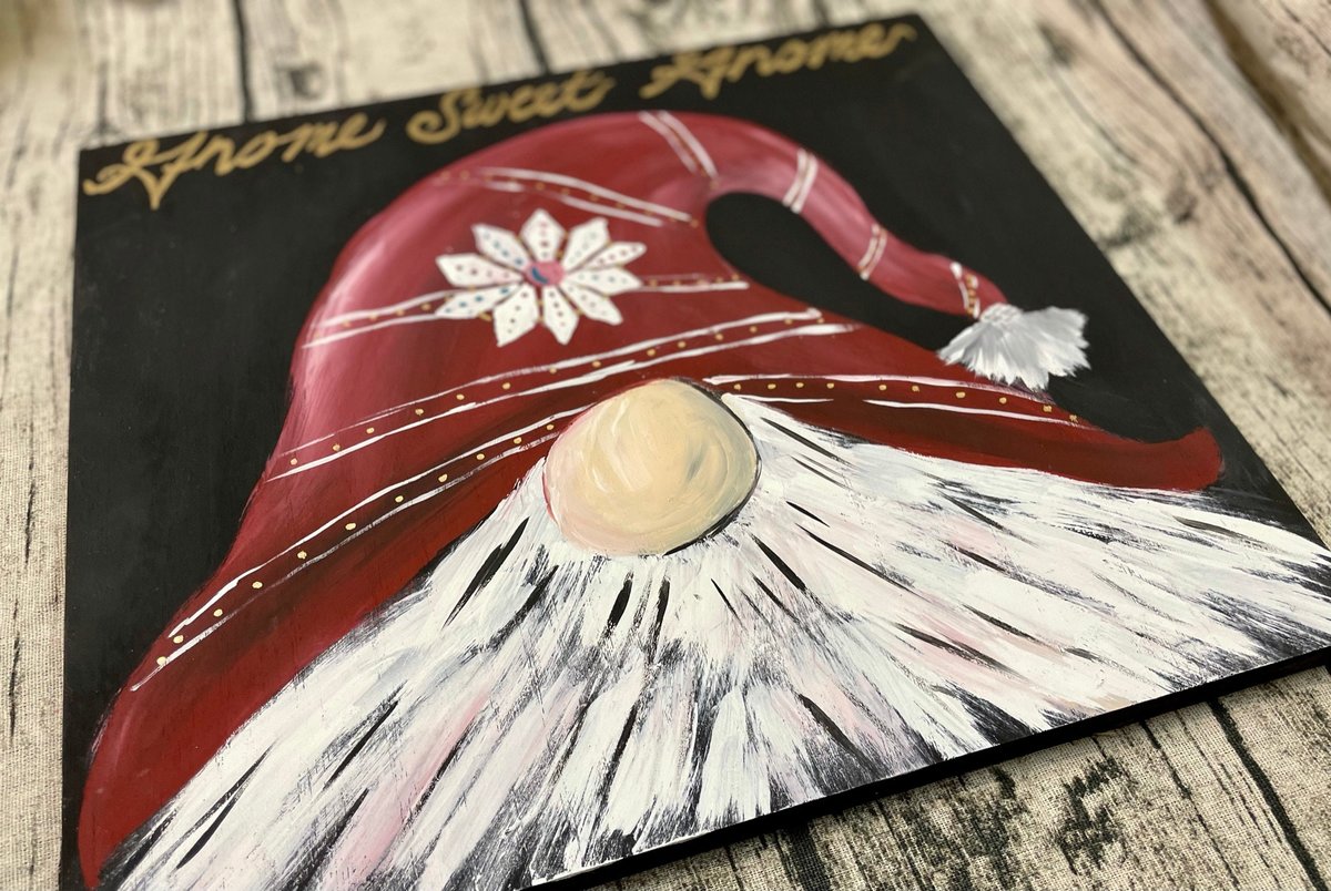 Gnome Sweet Gnome Hand painted Holiday Christmas Wooden Sign Decor