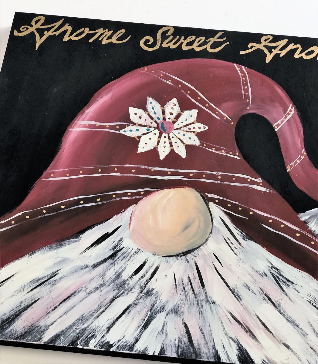 Gnome Sweet Gnome Hand painted Holiday Christmas Wooden Sign Decor