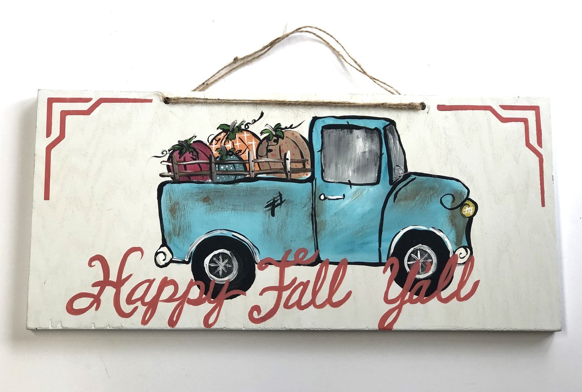 Happy Fall Y'all WV Blue Truck Reclaimed Wooden Painted Door Hanger Sign Decor