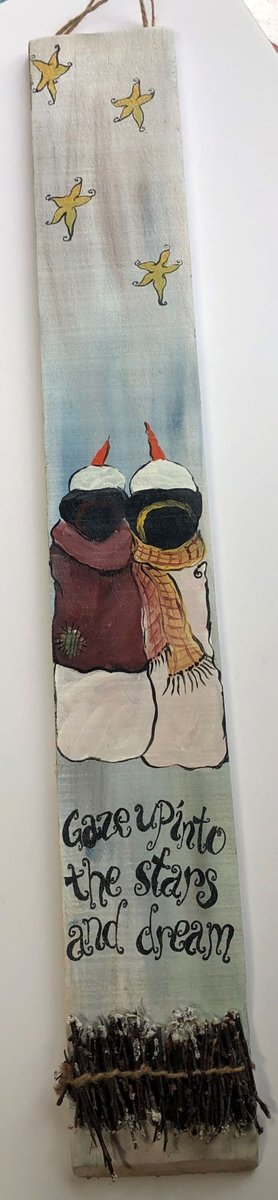 Gaze Up Into the Stars Snowman Painted Wood Sign