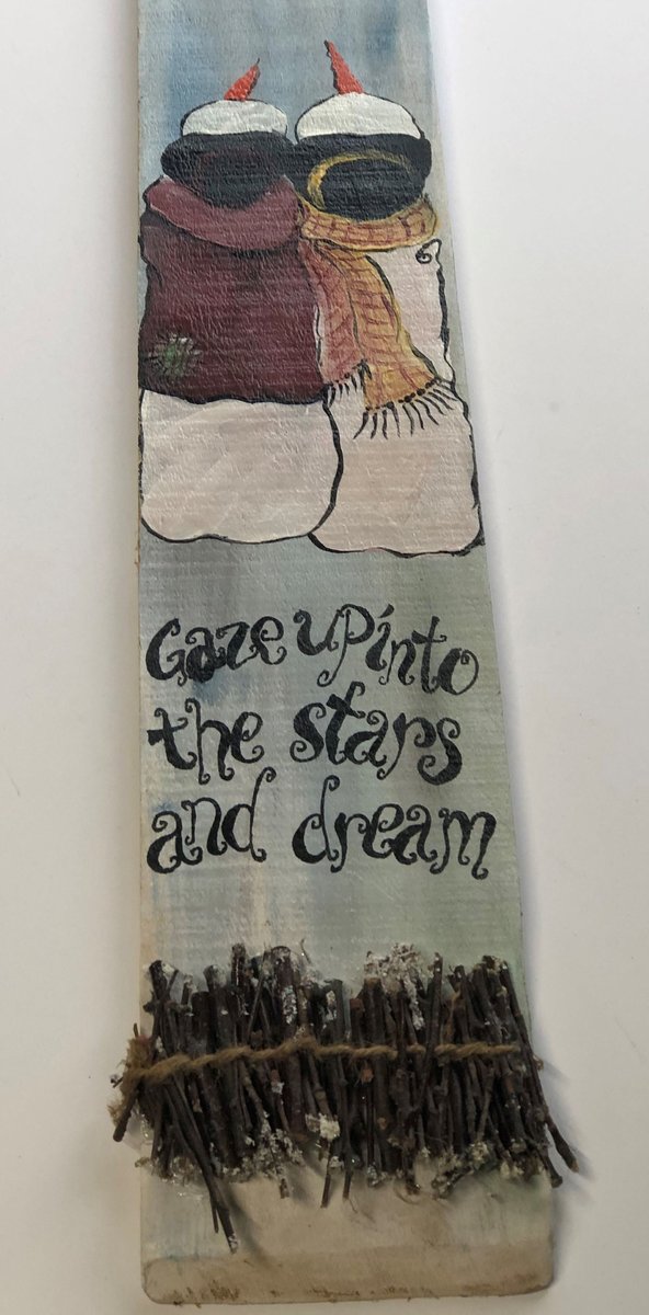 Gaze Up Into the Stars Snowman Painted Wood Sign