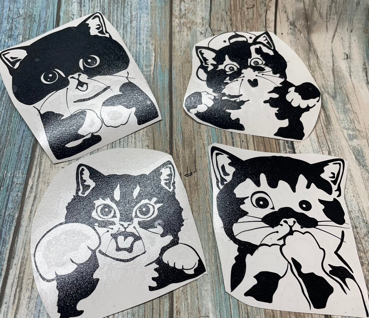 4 Piece Set of Cat Antics variety sizes Cat Face Custom Decal Laptop Cup Auto Window
