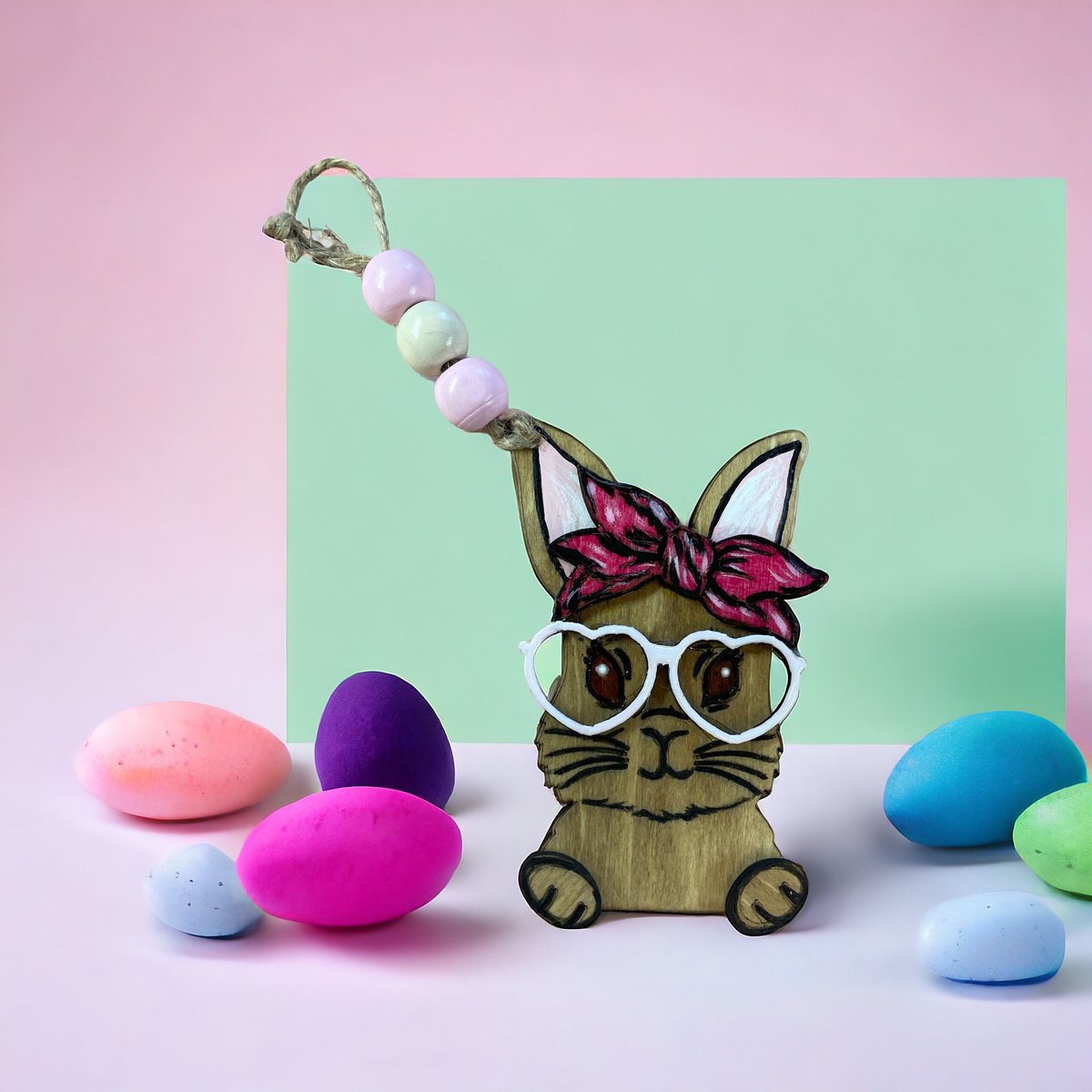 Cool Hip Bunny Glasses Bow Scarf Custom Basket Ornament Tag