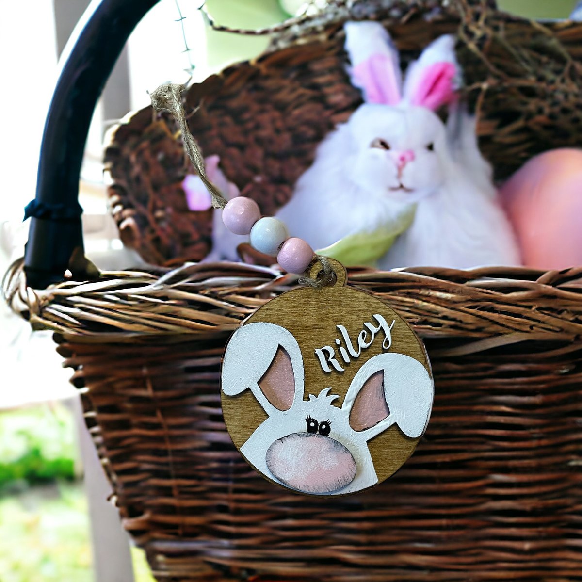 Sweet Bunny Face Nose Custom Easter Basket Ornament Tag