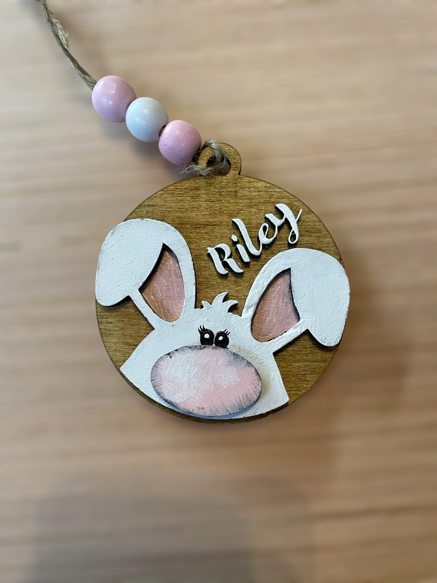 Sweet Bunny Face Nose Custom Easter Basket Ornament Tag