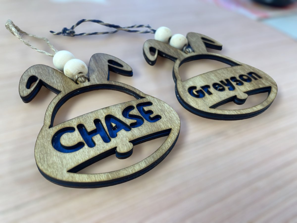 Cute Open Bunny Face Custom Basket Ornament Tag