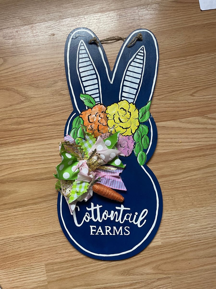 Cottontail Farms Easter Spring Bunny Wooden Door Hanger Sign