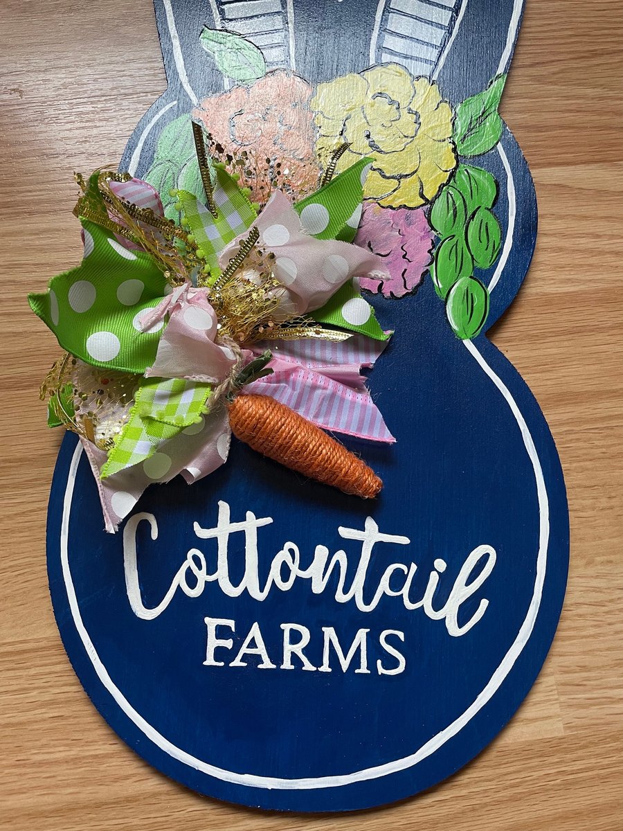 Cottontail Farms Easter Spring Bunny Wooden Door Hanger Sign