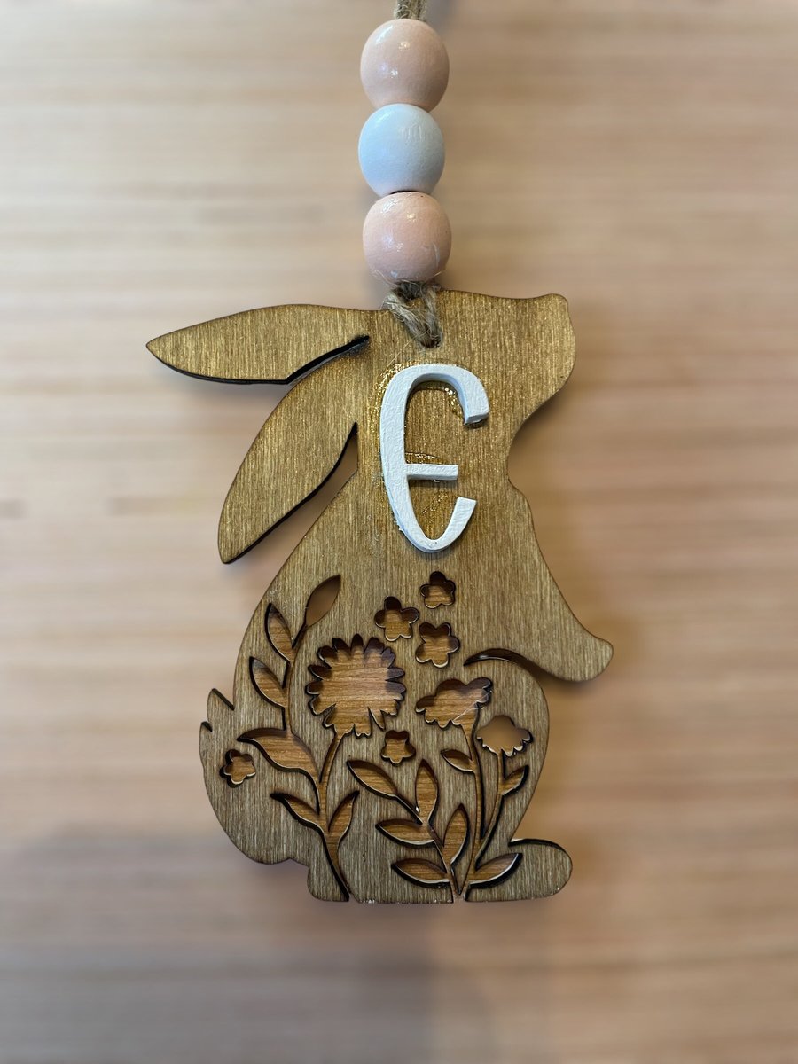 Bunny Sideview Floral Cutout Laser Custom Basket Ornament Tag
