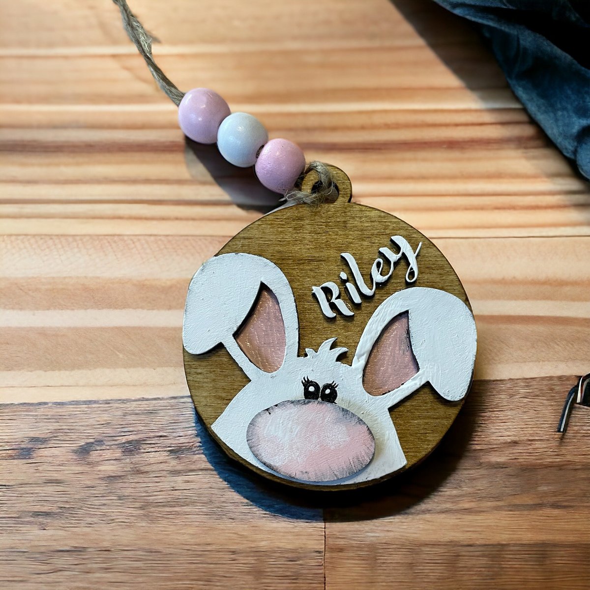 Sweet Bunny Face Nose Custom Easter Basket Ornament Tag