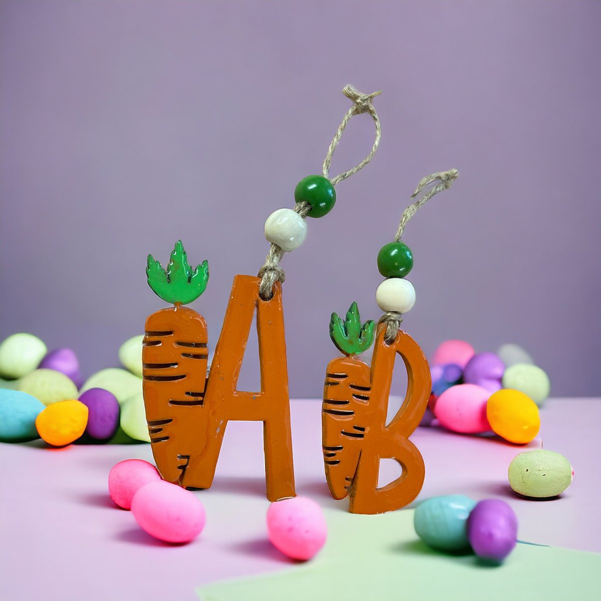 Carrot Initial Wooden Resin Coated Custom Basket Ornament Tag