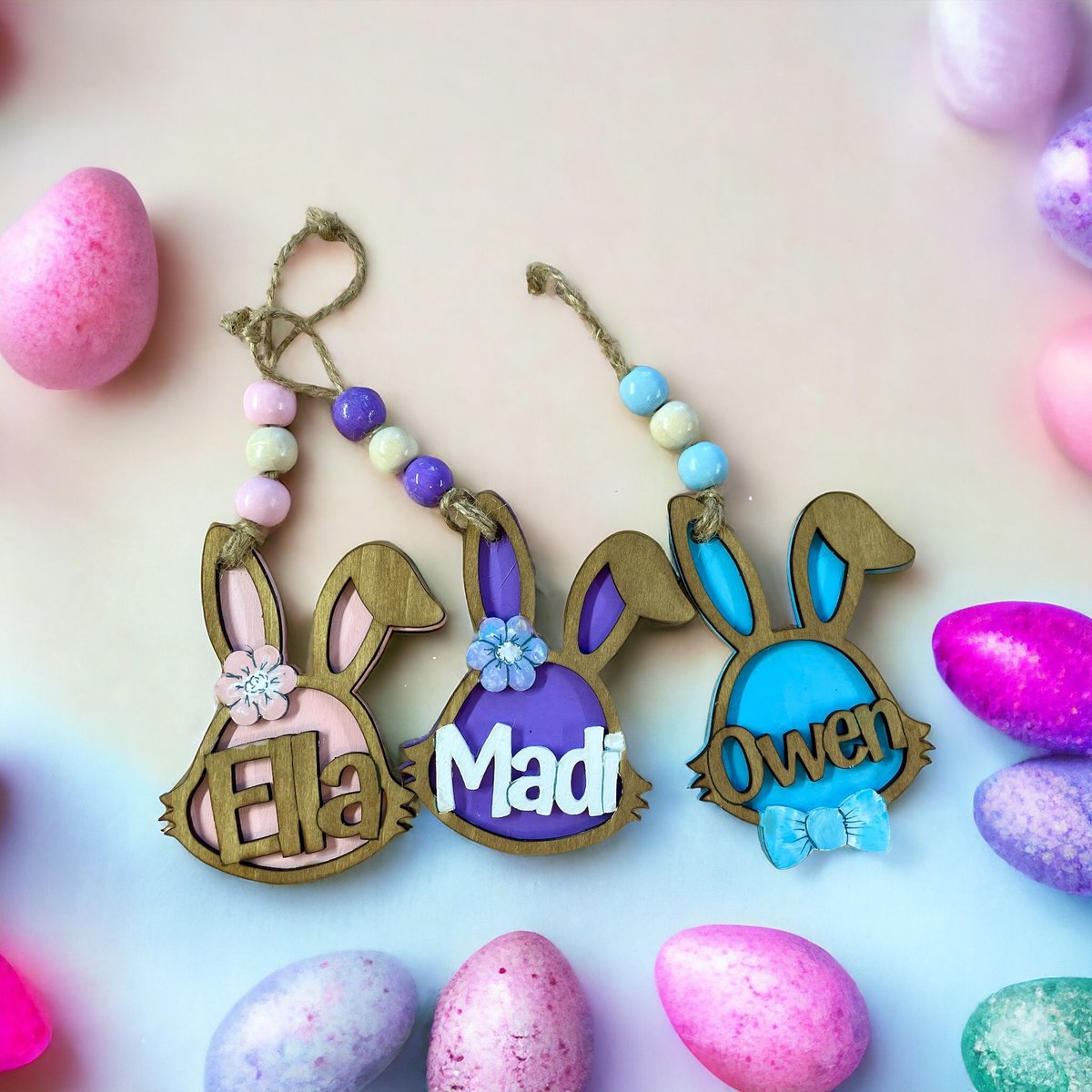 Custom Name Bunny Face Basket Ornament Tag