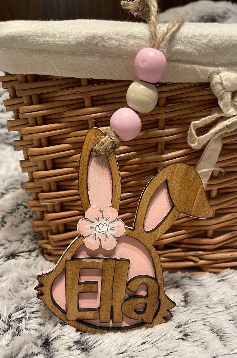 Custom Name Bunny Face Basket Ornament Tag