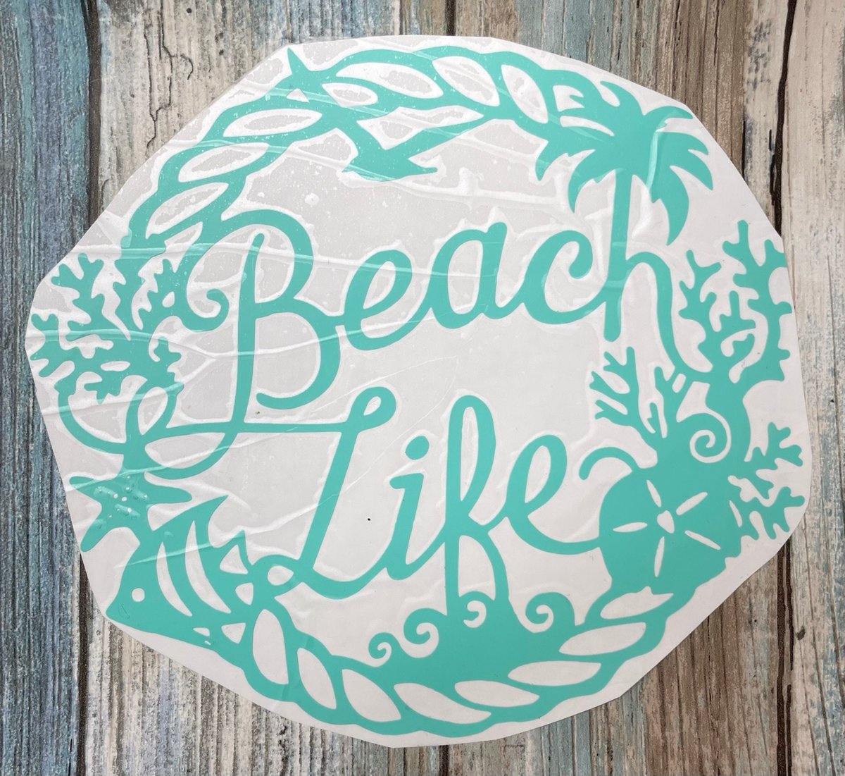 Beach Life Palm Tree Star Fish Teal Vinyl Custom Decal Laptop Cup Auto Window