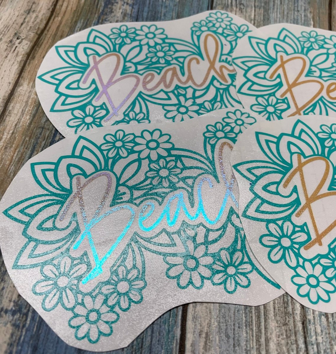 Beach Floral Vinyl Teal and Shimmer Coral Vinyl Custom Decal Laptop Cup Auto Window
