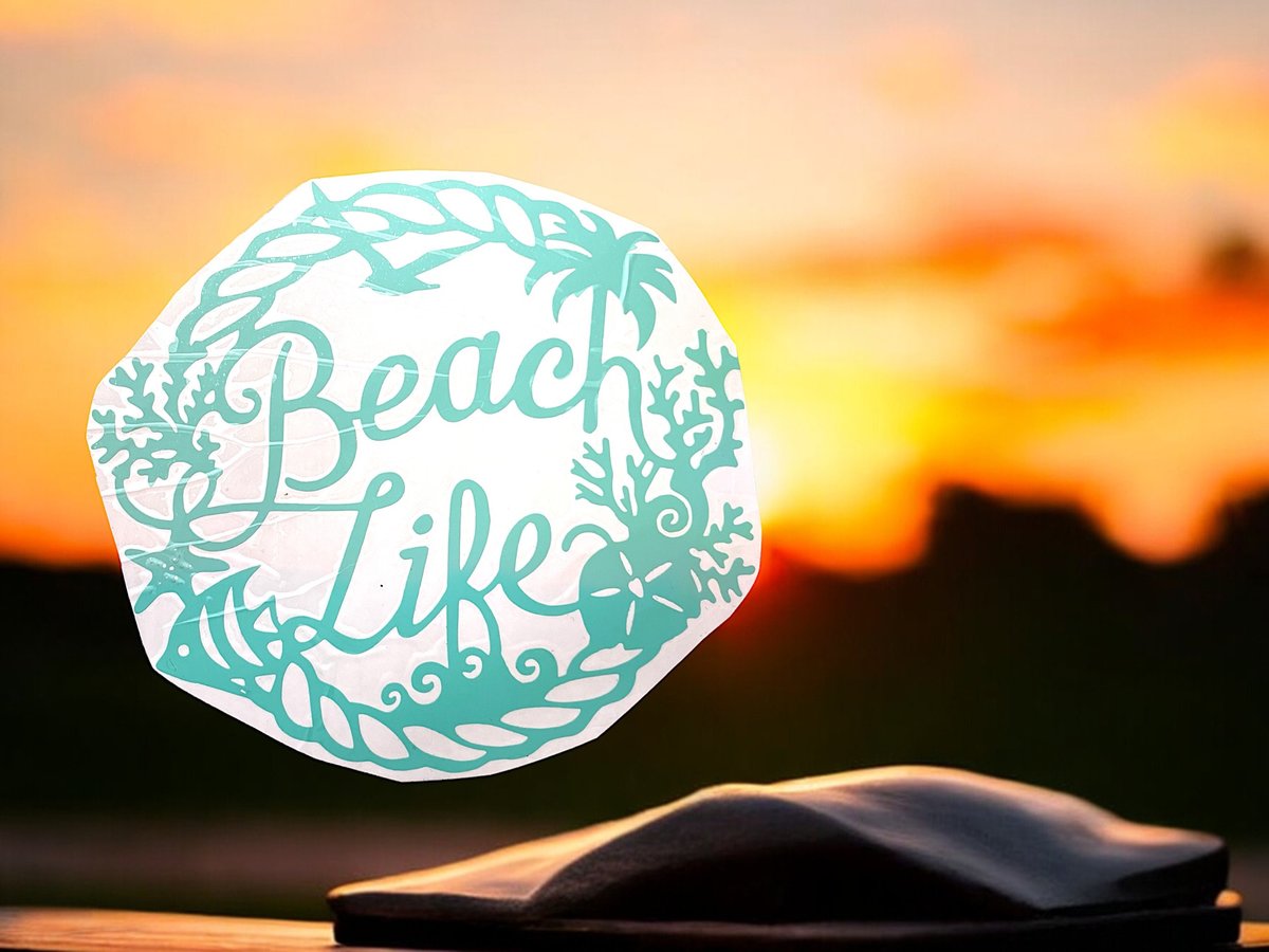 Beach Life Palm Tree Star Fish Teal Vinyl Custom Decal Laptop Cup Auto Window