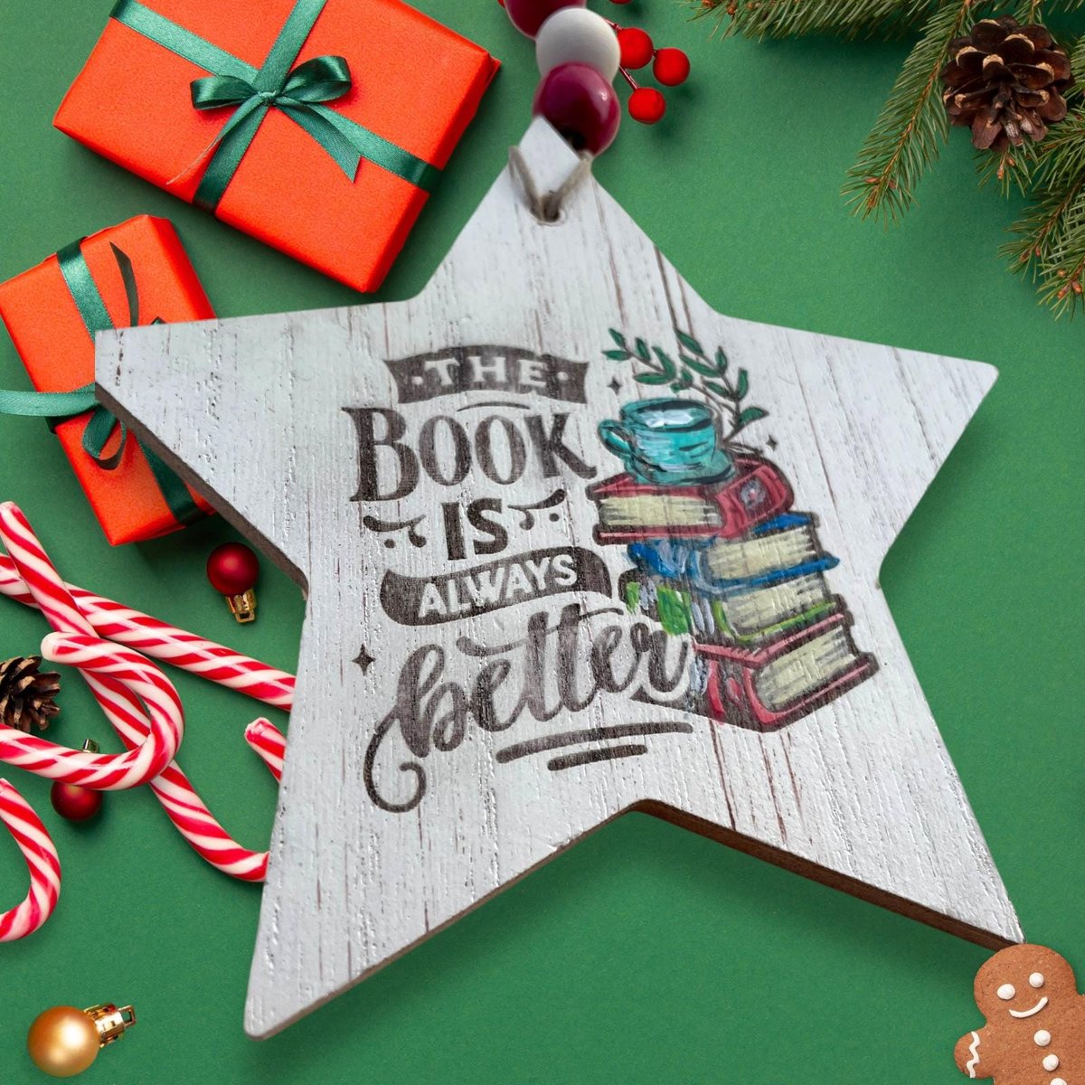 The Book is Always Better Star Shaped MDF Christmas Tree Ornament