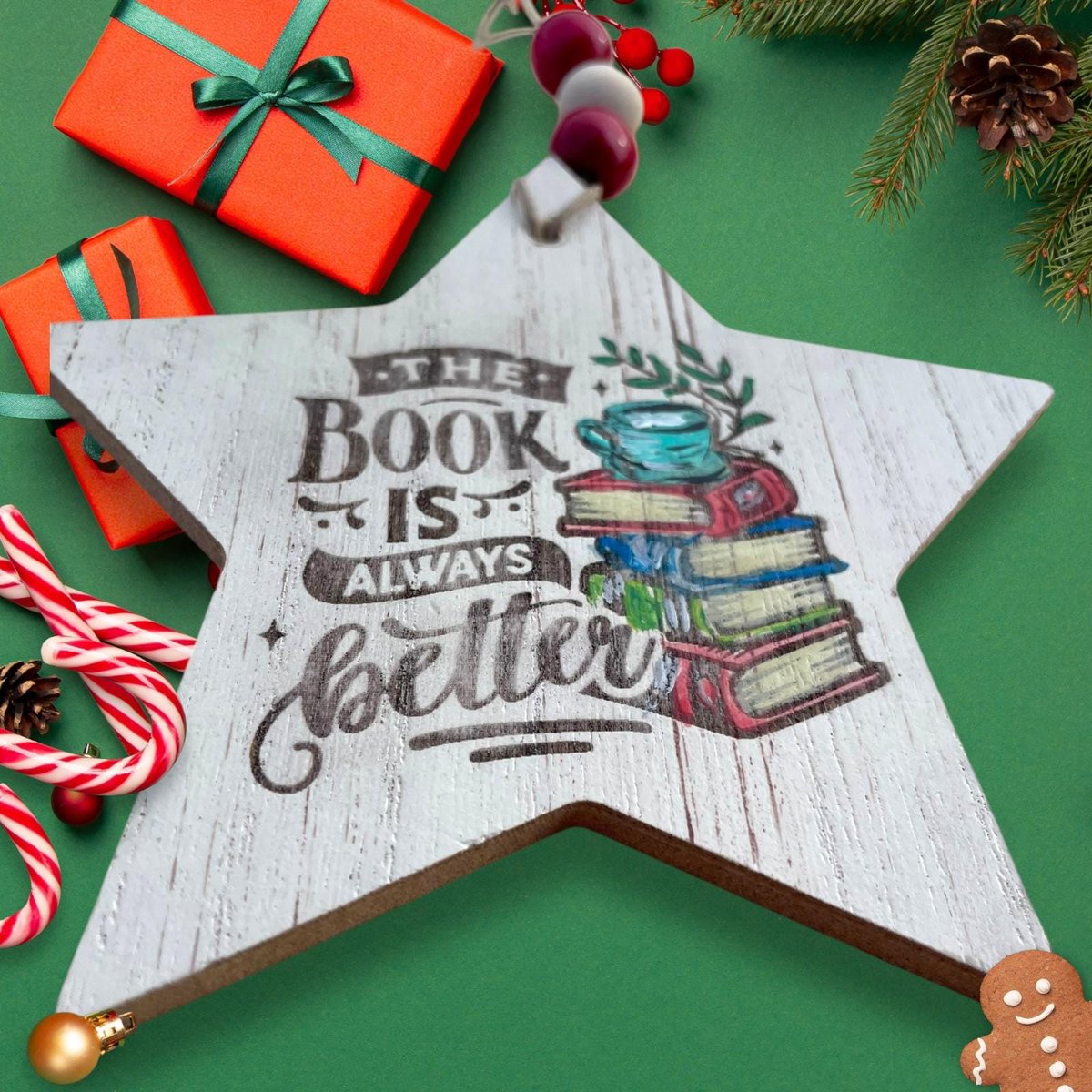 The Book is Always Better Star Shaped MDF Christmas Tree Ornament