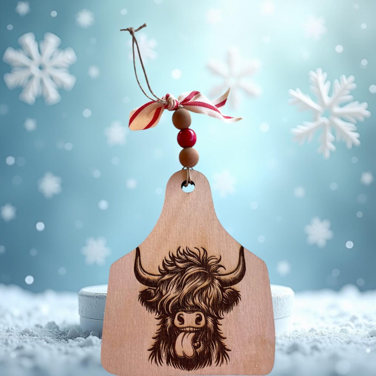Wooden Cow Tag with cute Cow sticking out his tongue gift tag