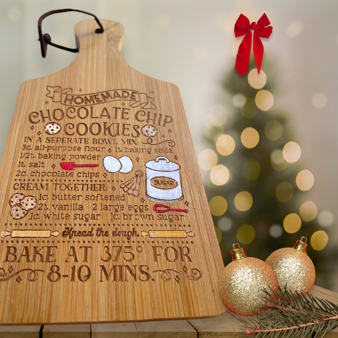 Hot Cocoa Recipe Ornament | Engraved Bamboo Cutting Board | Christmas Hot Chocolate Bar Decor | Cozy Kitchen Gift Idea