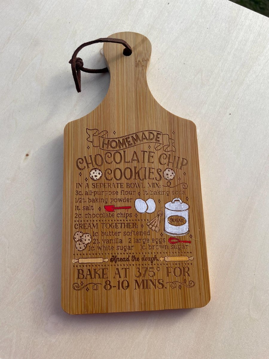 Chocolate Chip Cookie Recipe Ornament | Engraved Bamboo Cutting Board | Christmas Kitchen Decor | Baker Gift Idea | Rustic Holiday Ornament