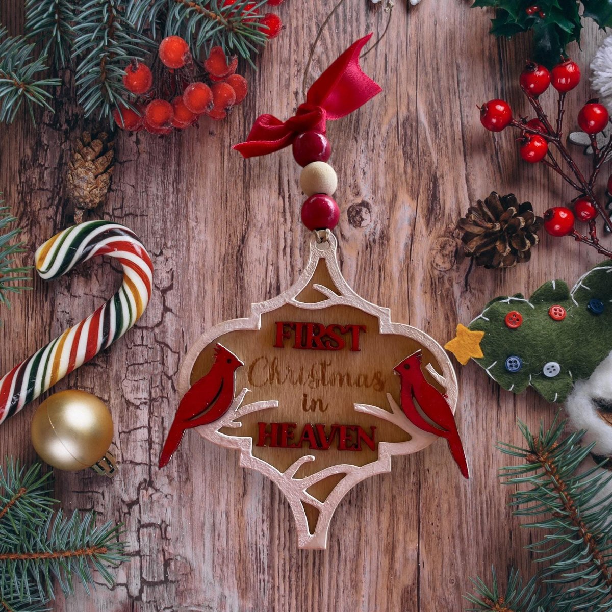 Cardinal Memorial Christmas Ornament First Year in Heaven Christmas tree ornament