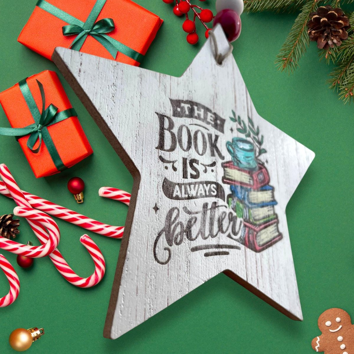 The Book is Always Better Star Shaped MDF Christmas Tree Ornament