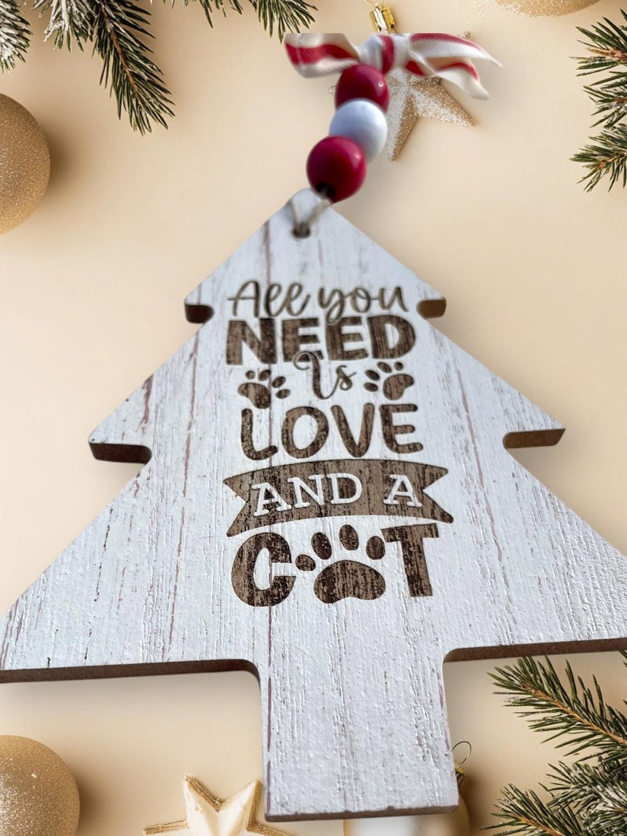 All You Need is Love and A Cat Christmas tree shaped Christmas Ornament