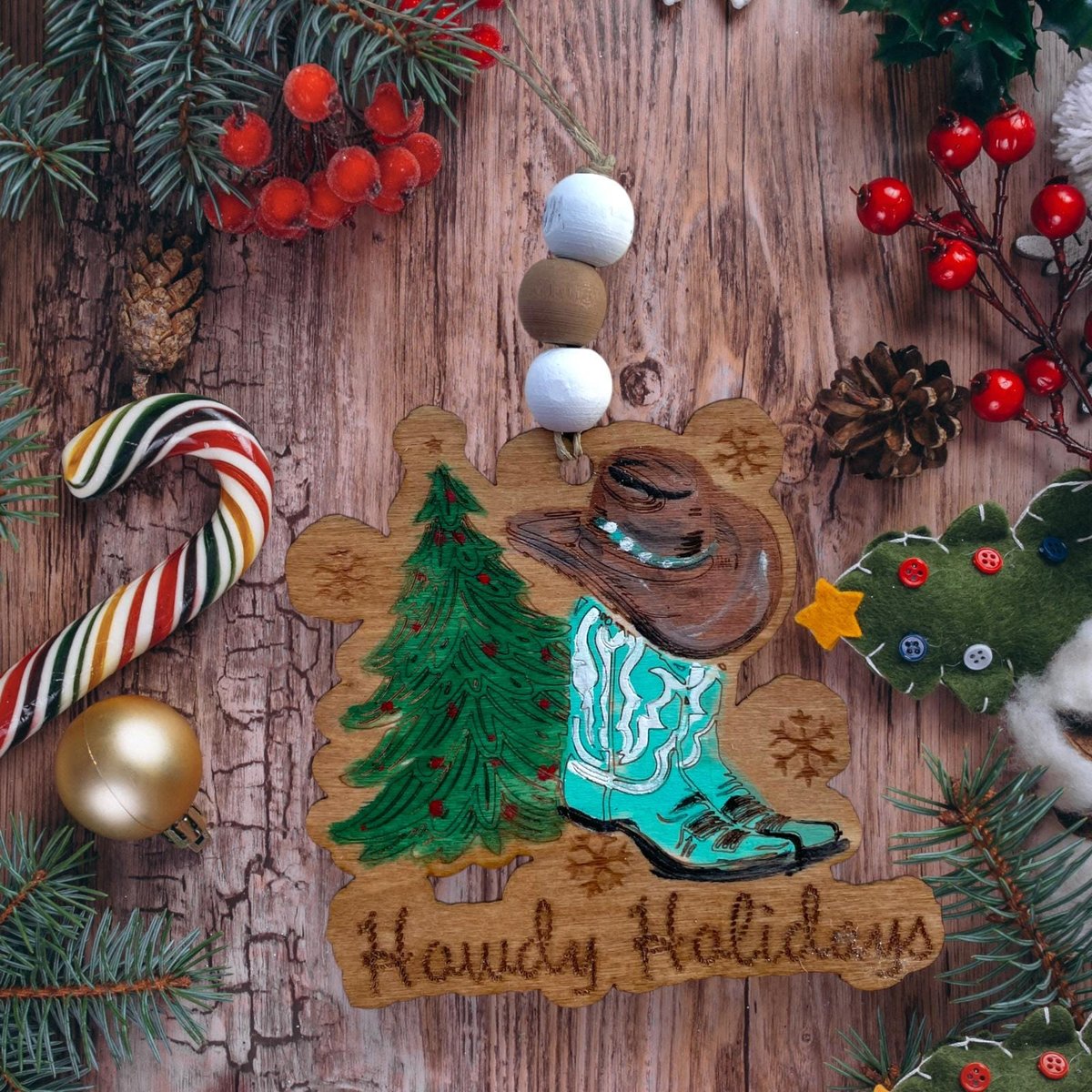 Howdy Holiday Boot Cowboy Hat Christmas Tree Christmas Tree Ornament