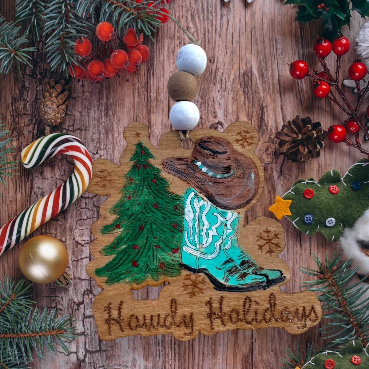 Howdy Holiday Boot Cowboy Hat Christmas Tree Christmas Tree Ornament