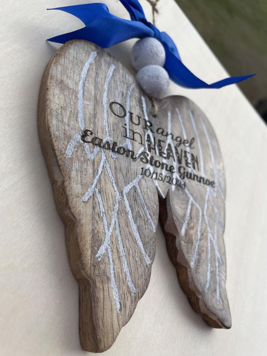 Vintage Wood Old Fashioned Angel Wing Memorial Christmas Tree Ornament