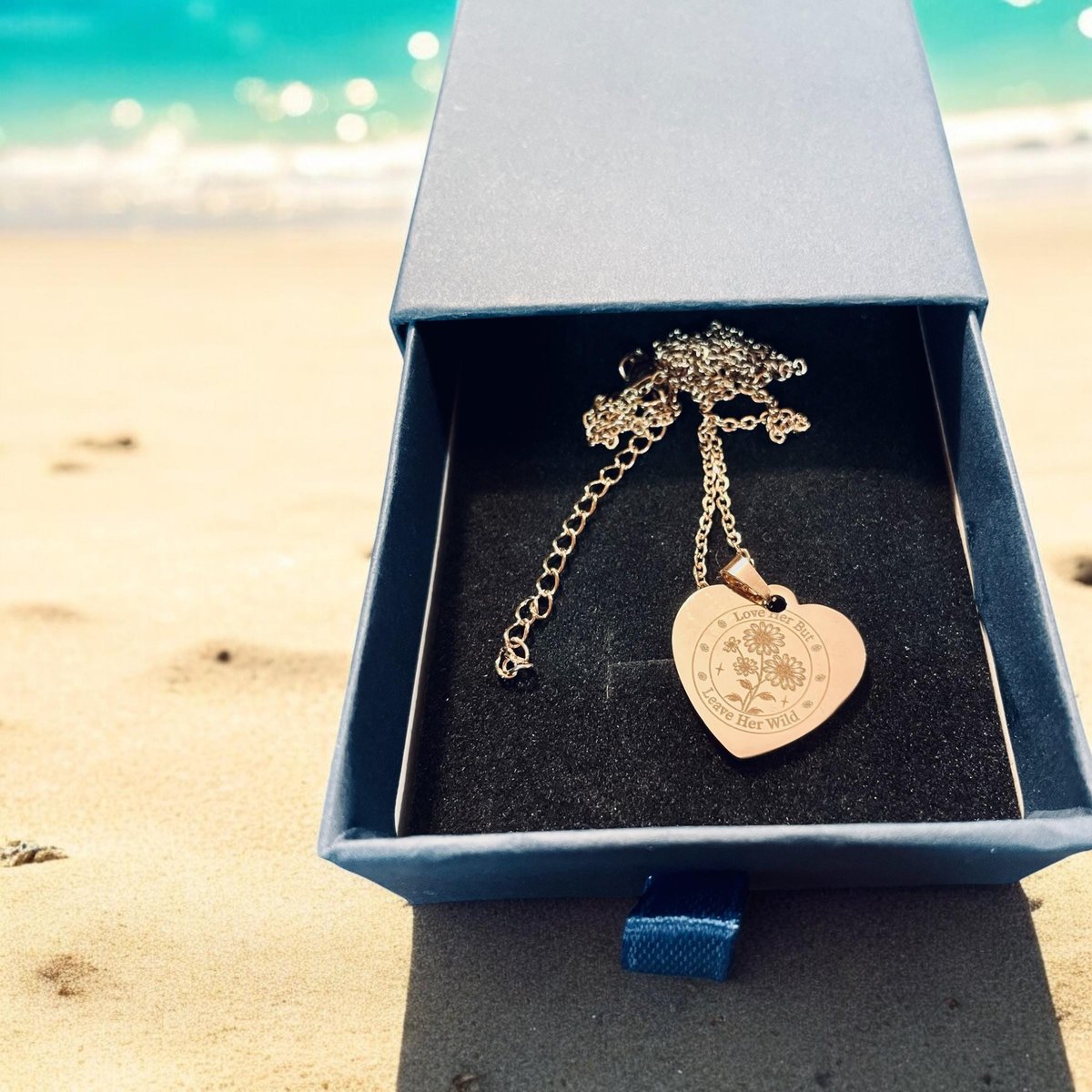 Love Her but Leave Her Wild Necklace – Heart Pendant Engraved Jewelry – Boho Flower Necklace – Inspirational Gift for Women