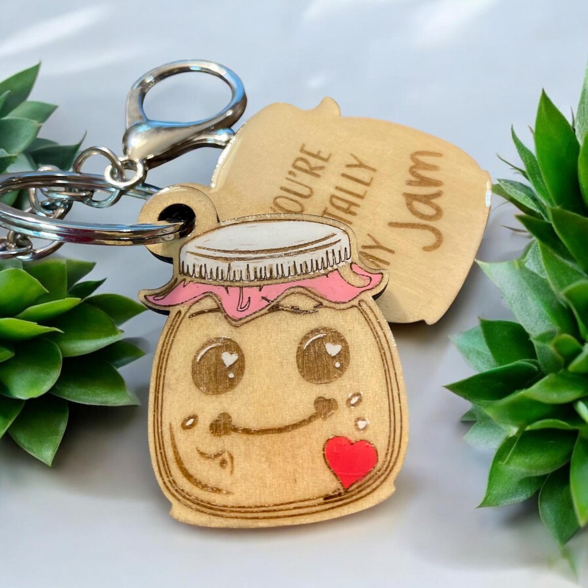 Wood Funny Food Valentine Keychains Waffle Donut Jam Latte