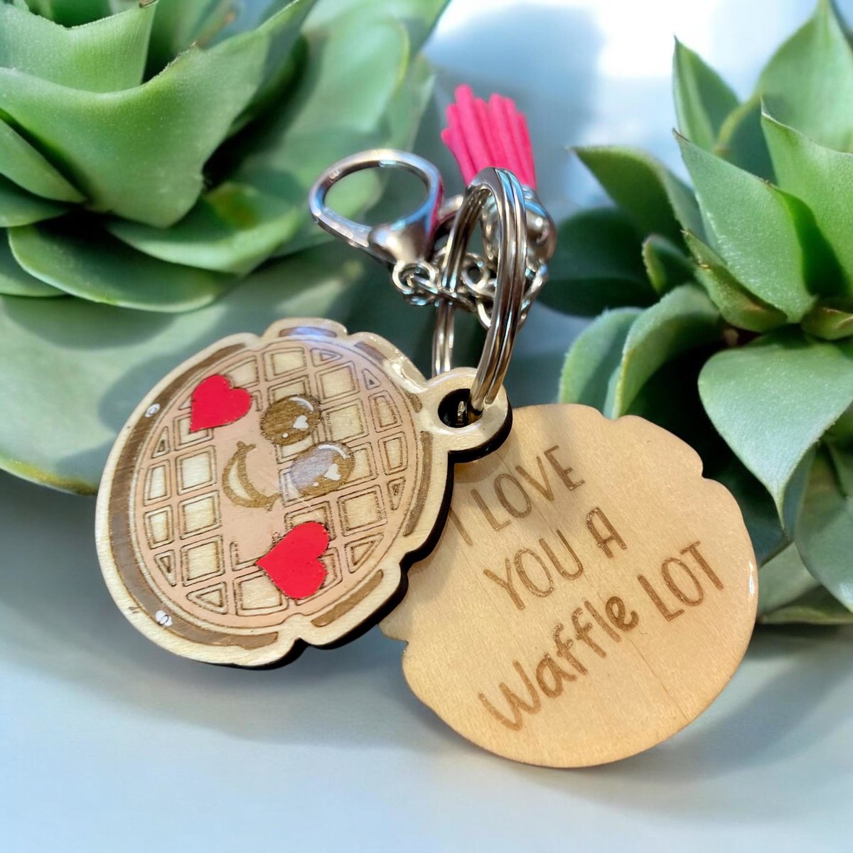 Wood Funny Food Valentine Keychains Waffle Donut Jam Latte