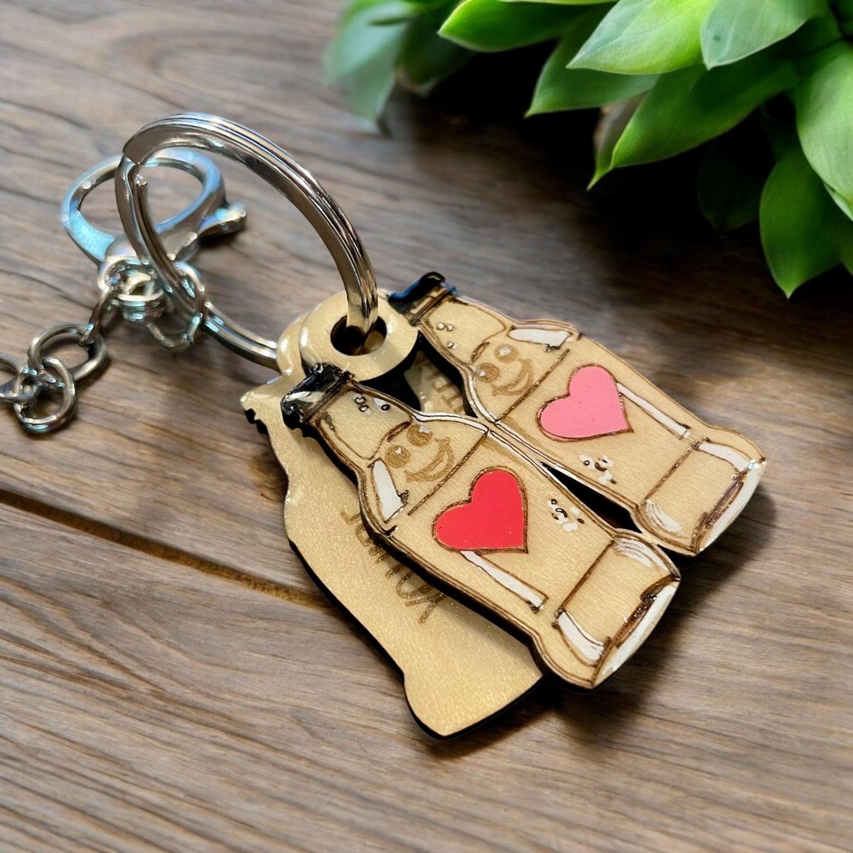 Wood Funny Food Valentine Keychains Waffle Donut Jam Latte