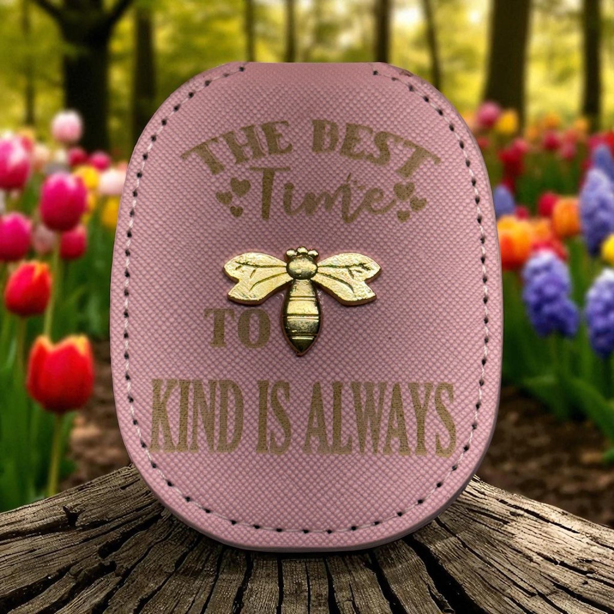 Custom Compact Mirror with Golden Bee attached, pocket mirror, small mirror, be kind