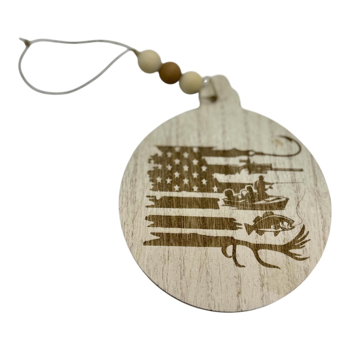 American Flag Fish Hook Fishing Boat Hunter MDF Christmas Tree Ornament Gift
