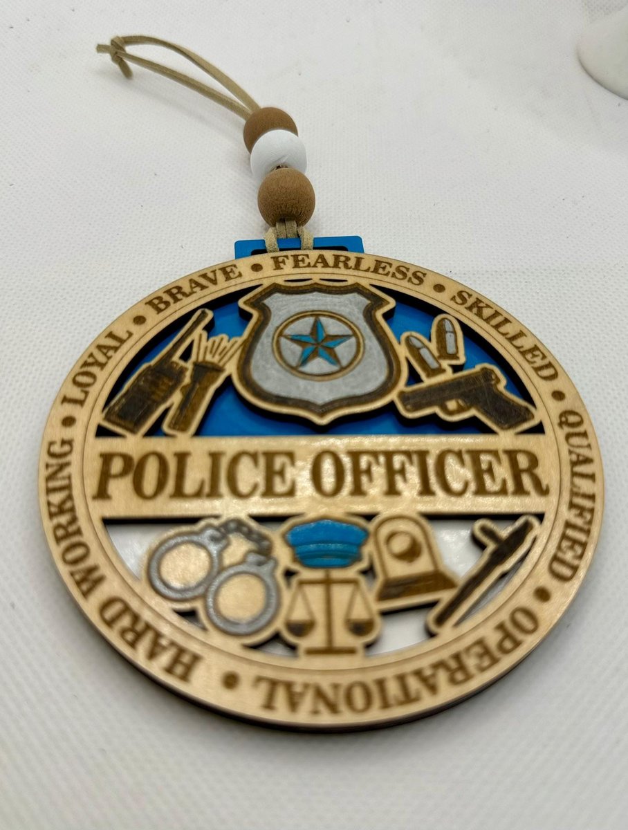 Police Officer Christmas Ornament – Hand-Painted Wooden Thin Blue Line Ornament | Law Enforcement Gift | Police Appreciation Decor