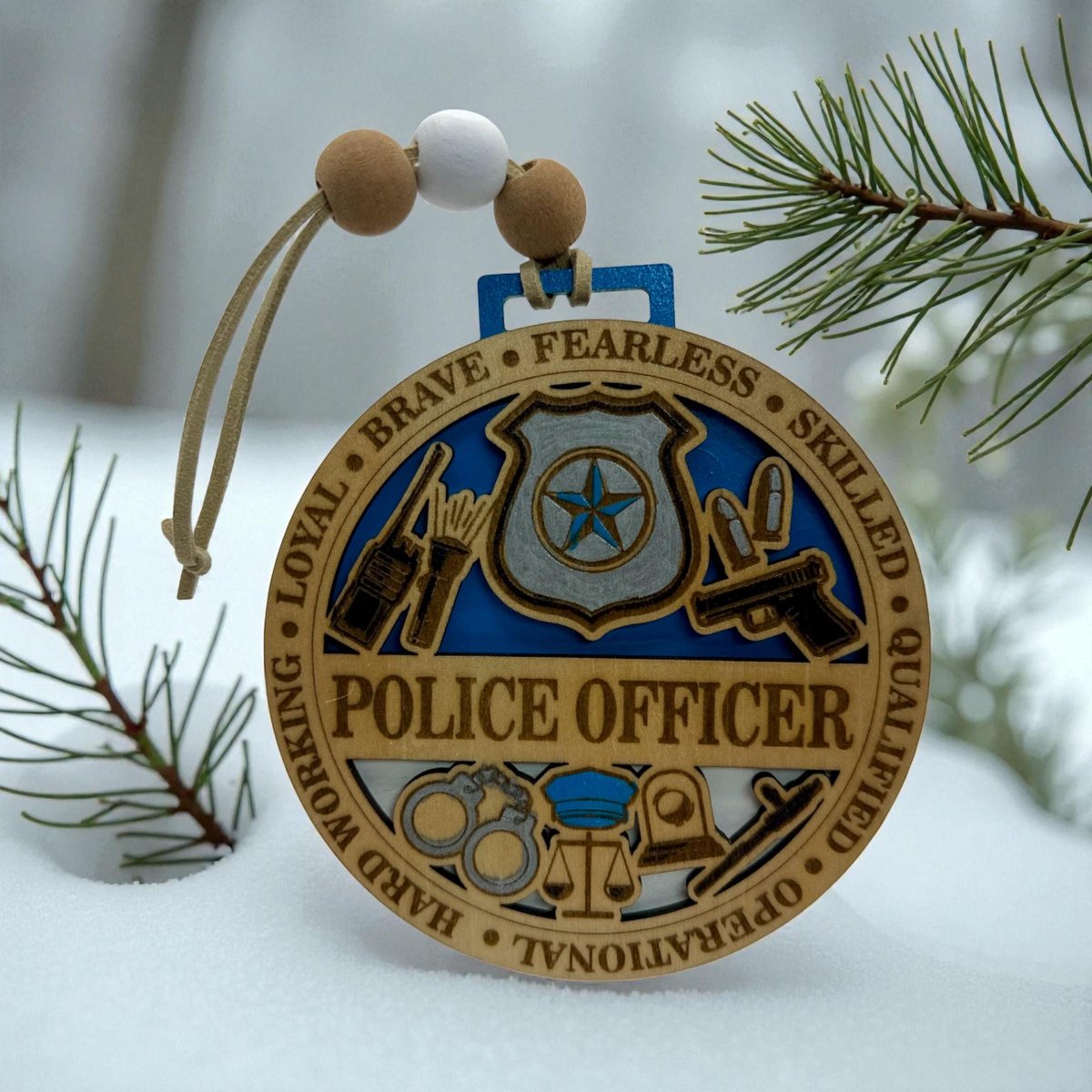 Police Officer Christmas Ornament – Hand-Painted Wooden Thin Blue Line Ornament | Law Enforcement Gift | Police Appreciation Decor