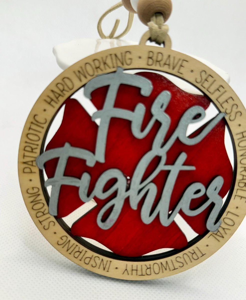 Hand-Painted Firefighter Ornament – Wooden Maltese Cross, First Responder Gift